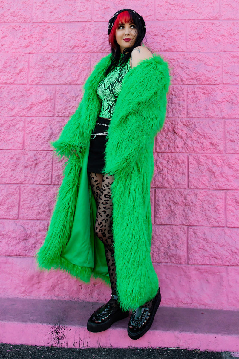 Faux Mongolian Fur Coat Full Length Shaggy OverCoat for Women