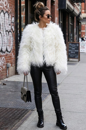 faux mongolian fur jacket womens short shaggy outerwear in white 6 Alicefurs