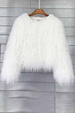 faux mongolian fur jacket womens short shaggy outerwear in white Alicefurs