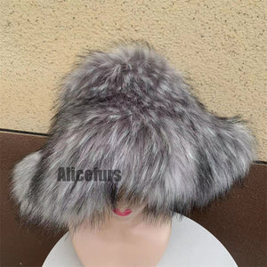 floppy faux fur hat for women in gray 1 Alicefurs