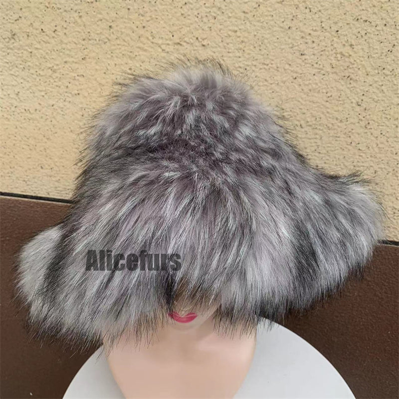 floppy faux fur hat for women in gray 1 Alicefurs