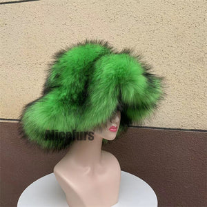 floppy faux fur hat for women in green 1 Alicefurs