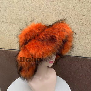 floppy faux fur hat for women in orange 1 Alicefurs