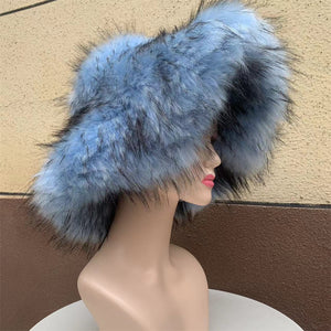 floppy faux fur hat for women in sky blue Alicefurs