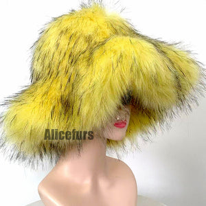 floppy faux fur hat for women in yellow 1 Alicefurs