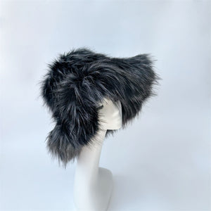 floppy fur bucket hat in wide brim for women in dark gray 1 Alicefurs