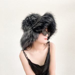 floppy fur bucket hat in wide brim for women in dark gray Alicefurs