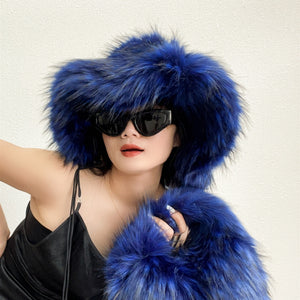 floppy fur bucket hat in wide brim for women in navy blue 2 Alicefurs