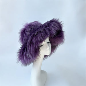 floppy fur bucket hat in wide brim for women in purple 1 Alicefurs