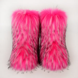 fluffy boots winter mid calf fur booties for women in fuchsia 1 Alicefurs
