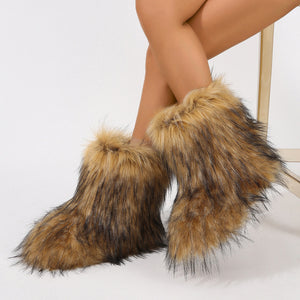 fluffy faux fur boots for women in brown 10 Alicefurs