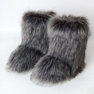fluffy faux fur boots for women in dark gray Alicefurs