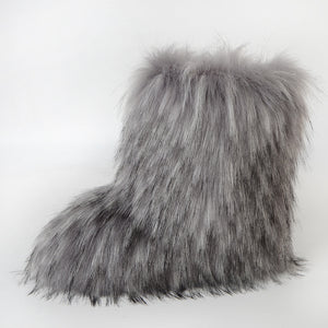 fluffy faux fur boots for women in gray 1 Alicefurs