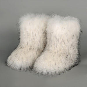 fluffy faux fur boots for women in white Alicefurs