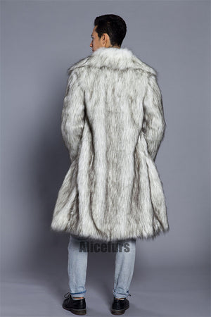fluffy faux fur coat winter casual long overcoat for men in blackish white 4 Alicefurs