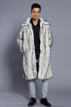 fluffy faux fur coat winter casual long overcoat for men Alicefurs