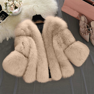 fluffy-faux-fur-jacket-with-bell-sleeves-for-women-in-tan - Alicefurs
