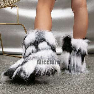 fluffy fur boots for toddlers and little girls in black and white 2 Alicefurs
