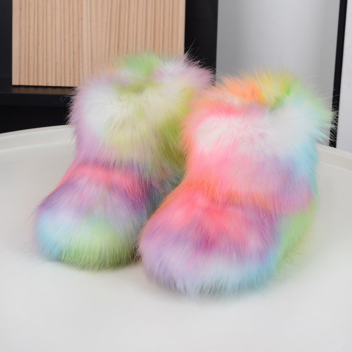 fluffy fur boots for toddlers and little girls in multicolor 11 Alicefurs