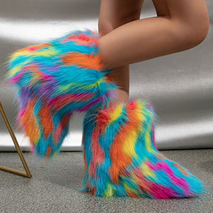 fluffy fur boots for toddlers and little girls in multicolor Alicefurs