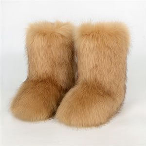 fluffy fur boots winter short booties for women in brown Alicefurs