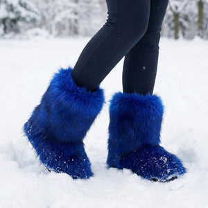 fluffy fur boots winter short booties for women in royal blue 11 Alicefurs