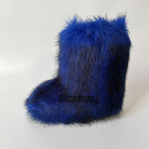 fluffy fur boots winter short booties for women in royal blue 7 Alicefurs