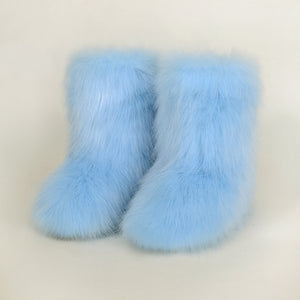 fluffy fur boots winter short booties for women in sky blue Alicefurs