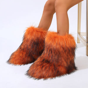 fluffy fur boots winter warm flat boots for women in orange 3 Alicefurs