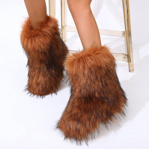 fluffy fur boots winter warm flat boots for women in sienna 4 Alicefurs