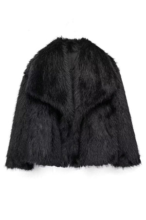 fluffy fur jacket big shawl collar short fuzzy coat for women in black 4 Alicefurs