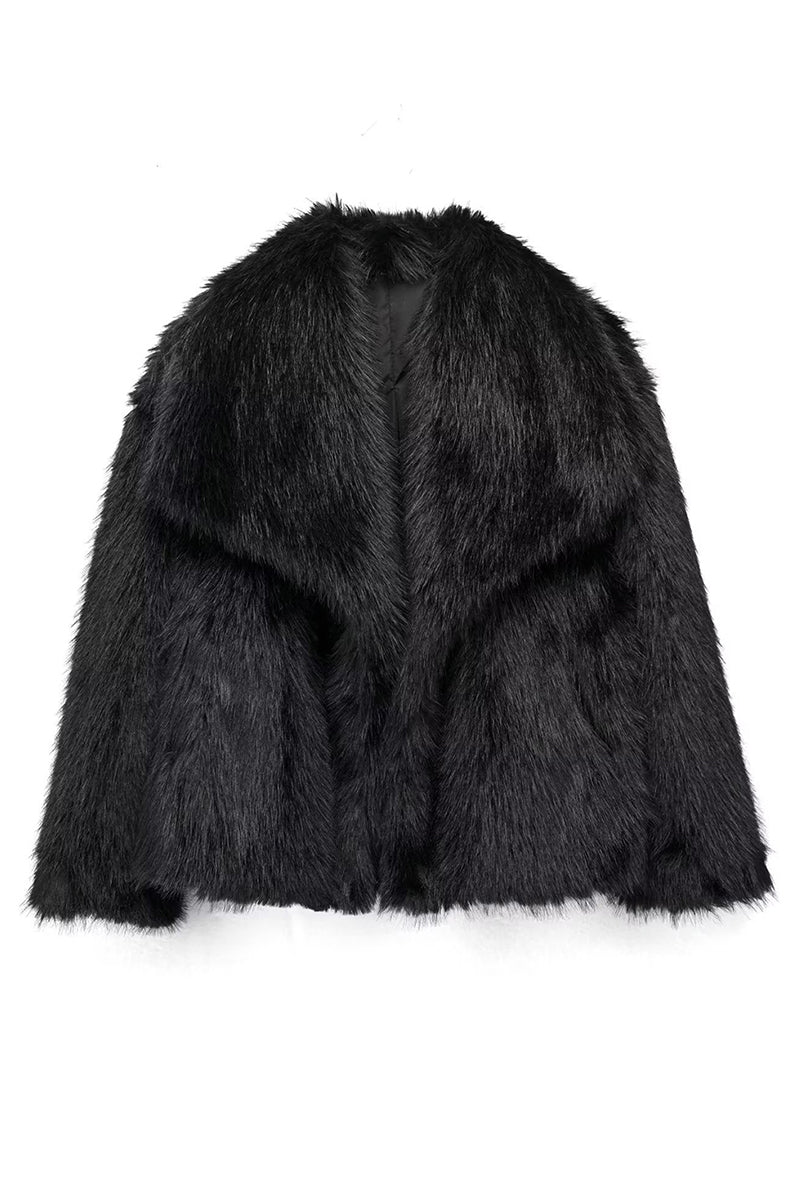 fluffy fur jacket big shawl collar short fuzzy coat for women in black 4 Alicefurs