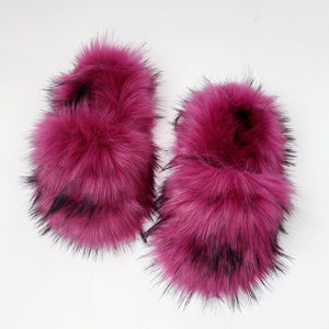 fluffy fur slides open toe fuzzy sandals for women in fuchsia Alicefurs