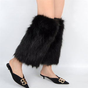 fluffy leg warmers boots cover for women in black Alicefurs