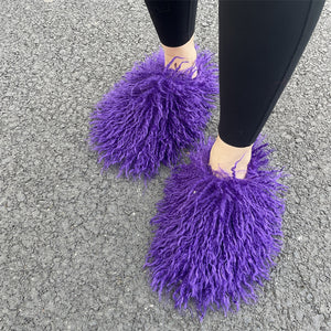 fluffy mongolian fur slippers for women in purple Alicefurs