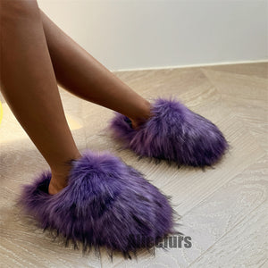 fluffy slippers winter closed toe house shoes for women in purple Alicefurs