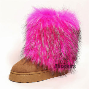 fuchsia faux fur leg warmer boots in mid calf 4 Alicefurs