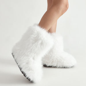 full fur boots womens winter hairy boots in white 2 Alicefurs