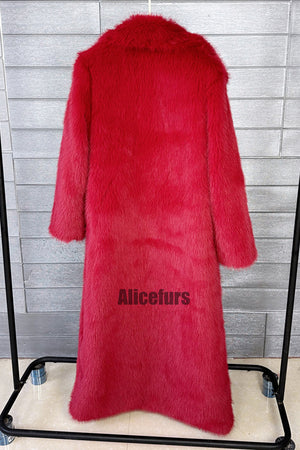 full length faux fur coat winter long fluffy outerwear for women in red 1 Alicefurs