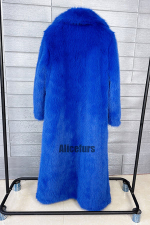 full length faux fur coat winter long fluffy outerwear for women in royal blue 1 Alicefurs