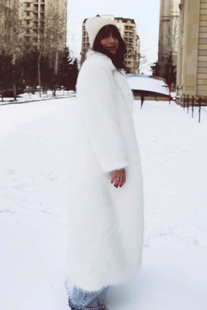 full length faux fur coat winter long fluffy outerwear for women in white 3 Alicefurs