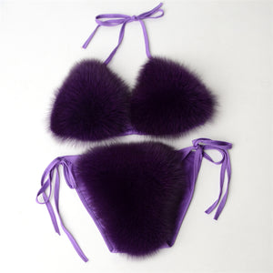 fur bikini set fuzzy bathing suit for women in purple Alicefurs