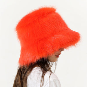 fur bucket hat womens winter fluffy hat in orange 3 Alicefurs