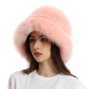 fur bucket hat womens winter fluffy hat in peachy pink 1 Alicefurs