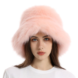 fur bucket hat womens winter fluffy hat in peachy pink Alicefurs