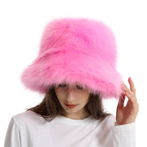 fur bucket hat womens winter fluffy hat in pink 2 Alicefurs