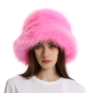 fur bucket hat womens winter fluffy hat in pink Alicefurs