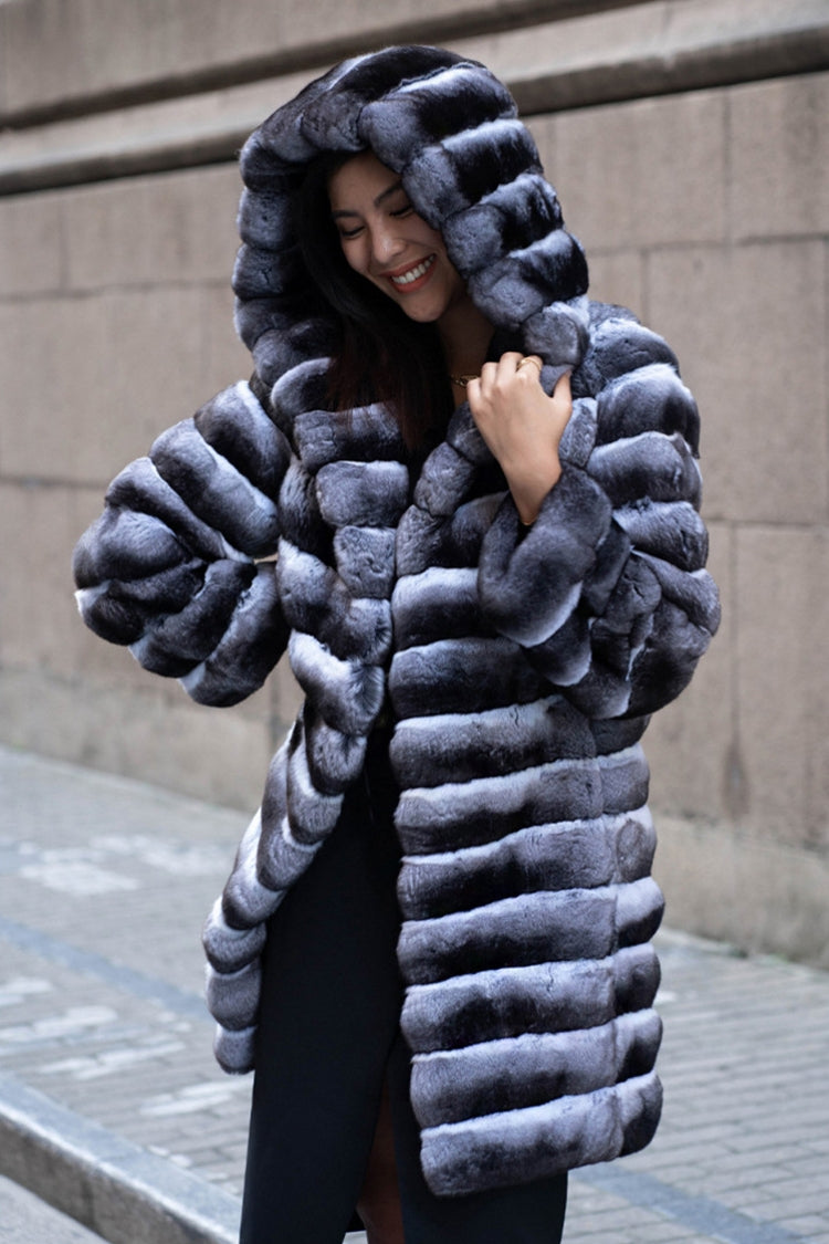fur chinchilla coat long hooded outerwear for women Alicefurs
