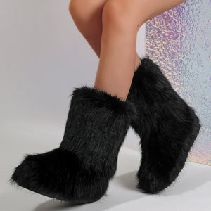 fur covered boots winter short fuzzy boots for women in black 3 Alicefurs