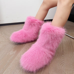 fur covered boots winter short fuzzy boots for women in hot pink 2 Alicefurs